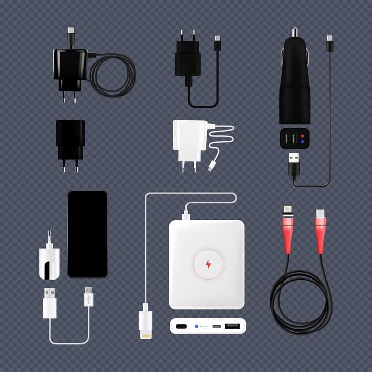 mobile phone smartphone charging set with isolated charging adapters wall socket automobile power bank vector illustration 1284 79393